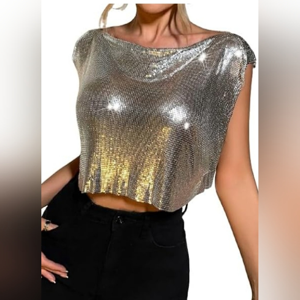 Calvin Klein Shimmering Blouse Silver Muscle Tee
